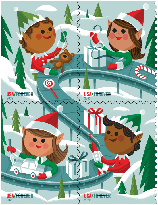 2022 Holiday Elves Forever Stamps