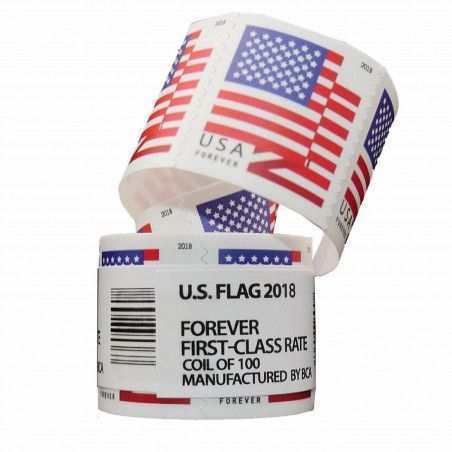 2018 FOREVER STAMPS 100 US FLAG USPS FIRST CLASS POSTAGE STAMPS COIL ROLL